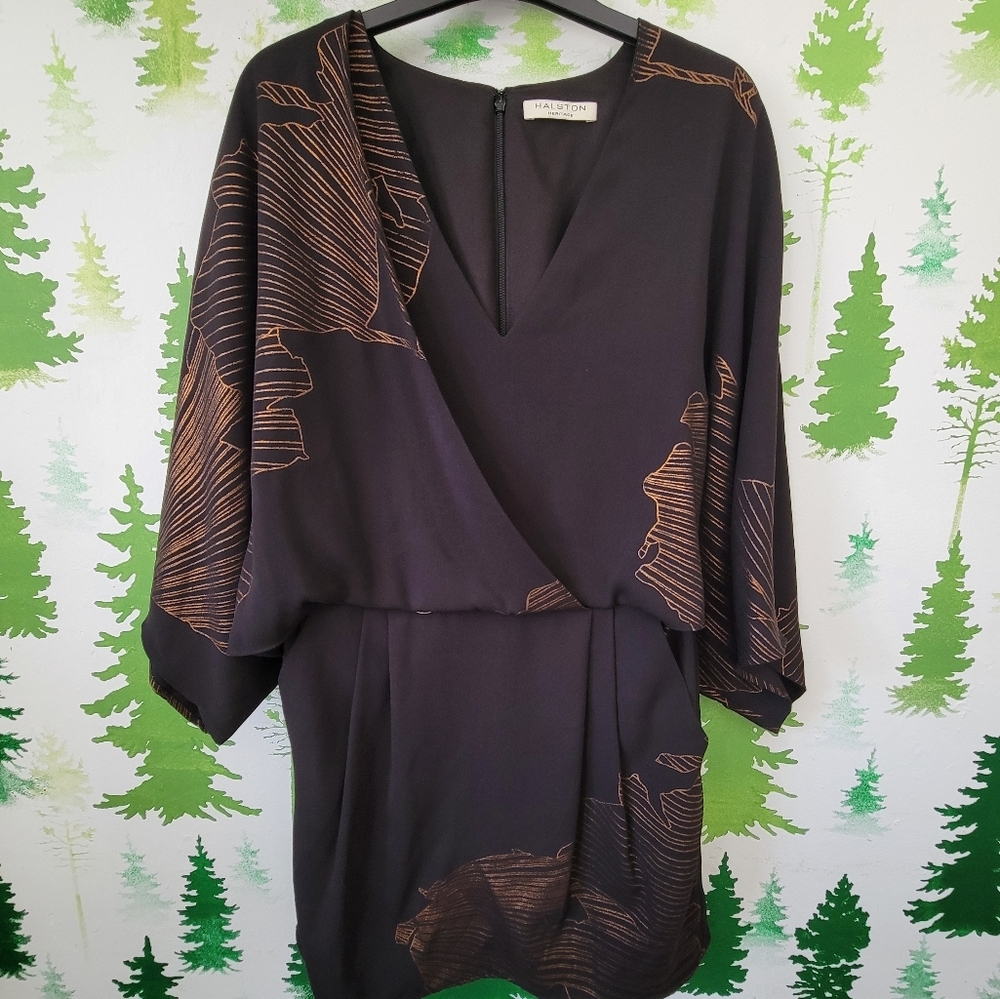 Halston Heritage Black and Gold Mini Dress